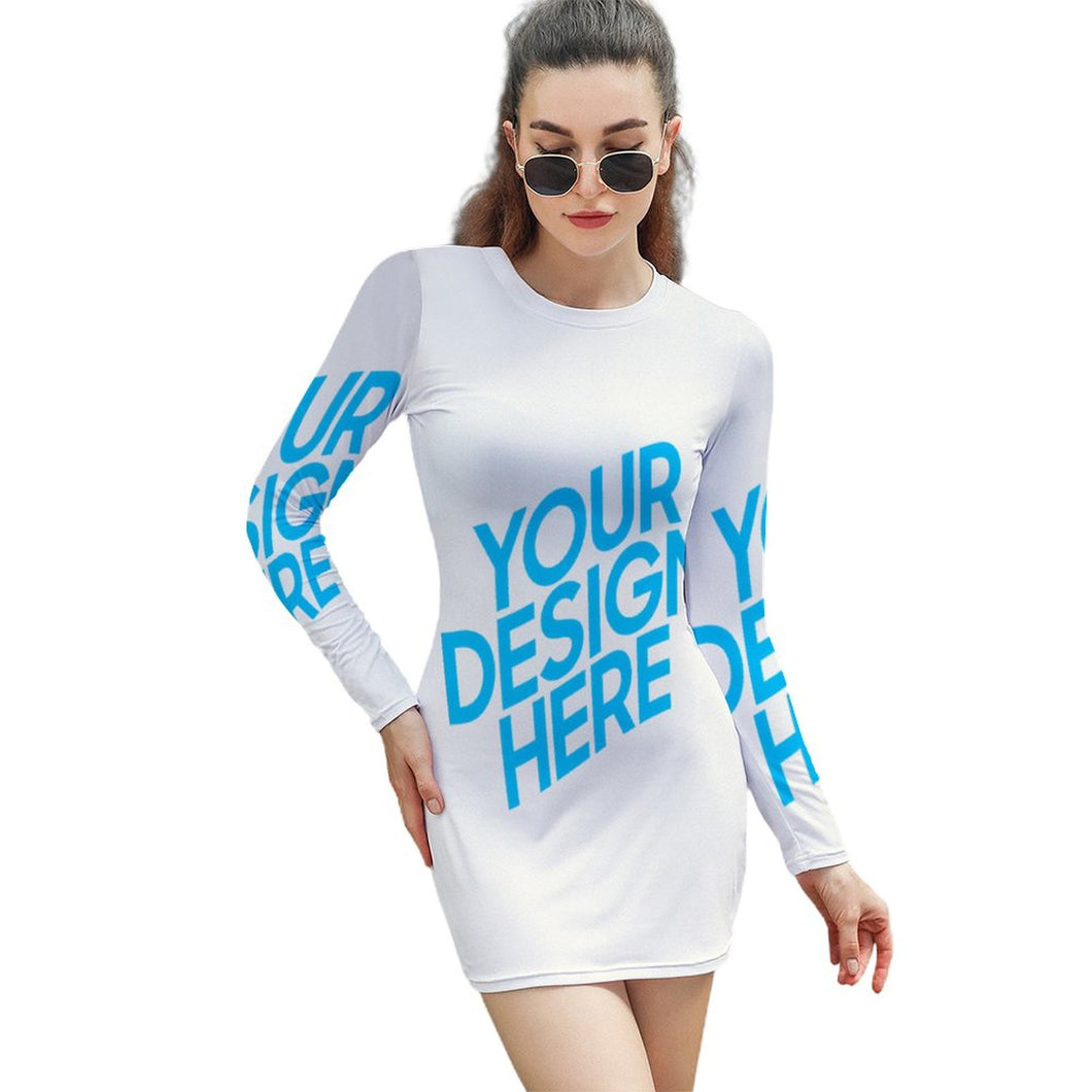 Vestido Ajustado de Manga Larga Sexy para Mujer T10 Personalizado con Impresión Completa con Foto Logo Patrón Texto