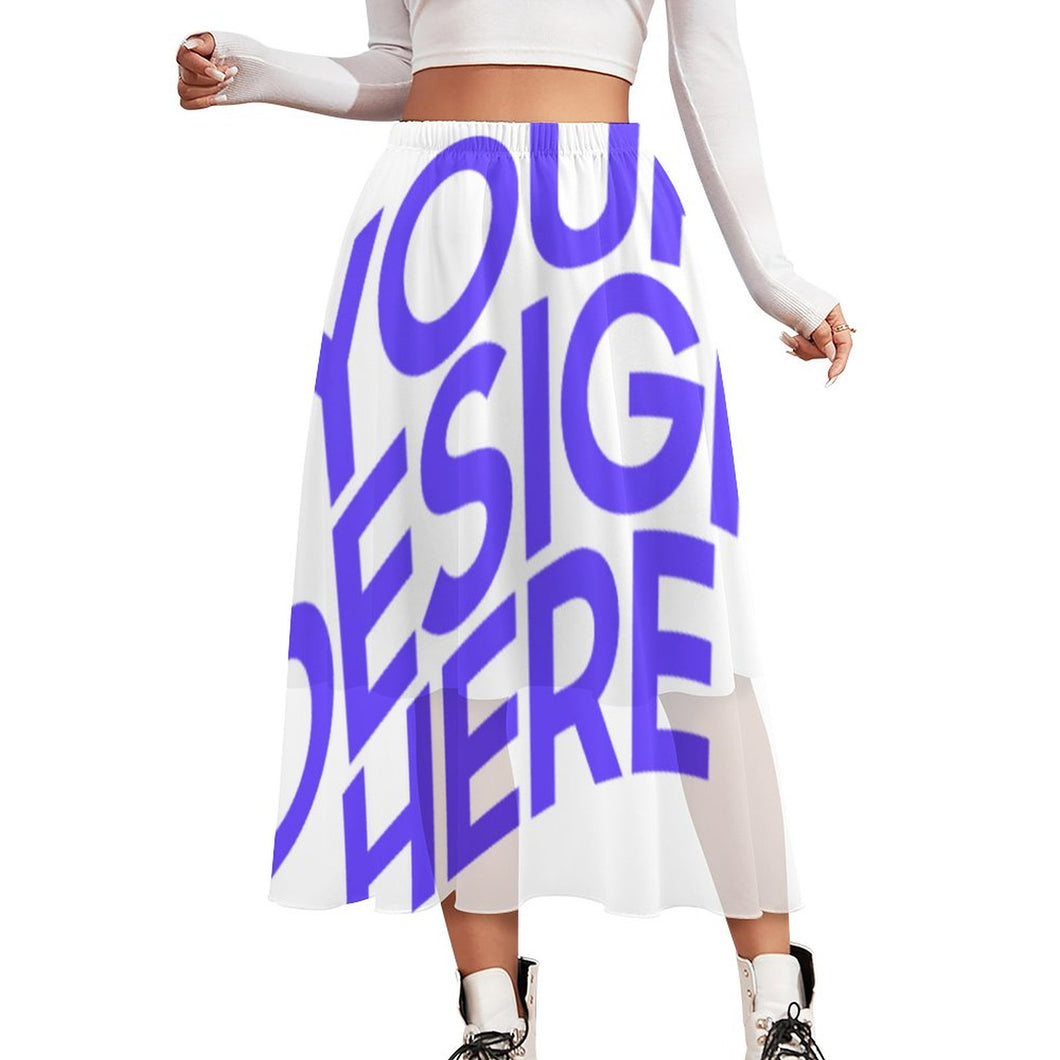 Falda de gasa de doble capa con estampado de verano para mujer NZ062 Personalizada con Impresión Completa de múltiples imágenes con Foto Logo Patrón Texto