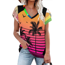 Cargar imagen en el visor de la galería, Camiseta manga corta cuello en V de moda para mujer AHT Personalizada con Impresión Completa de múltiples imágenes con Foto Logo Patrón Texto
