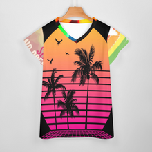 Cargar imagen en el visor de la galería, Camiseta manga corta cuello en V de moda para mujer AHT Personalizada con Impresión Completa de múltiples imágenes con Foto Logo Patrón Texto
