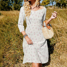Cargar imagen en el visor de la galería, Vestido estampado cuello en V lazo espalda manga 3/4 para mujer B272 Personalizado con Impresión Completa de múltiples imágenes con Foto Logo Patrón Texto
