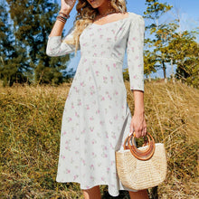 Cargar imagen en el visor de la galería, Vestido estampado cuello en V lazo espalda manga 3/4 para mujer B272 Personalizado con Impresión Completa de múltiples imágenes con Foto Logo Patrón Texto
