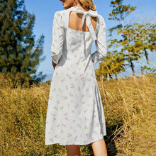 Cargar imagen en el visor de la galería, Vestido estampado cuello en V lazo espalda manga 3/4 para mujer B272 Personalizado con Impresión Completa de múltiples imágenes con Foto Logo Patrón Texto
