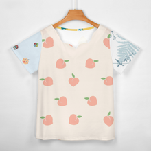 Cargar imagen en el visor de la galería, Camiseta manga corta escote ancho irregular de moda para mujer BBT Personalizada con Impresión Completa de múltiples imágenes con Foto Logo Patrón Texto
