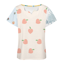 Cargar imagen en el visor de la galería, Camiseta manga corta escote ancho irregular de moda para mujer BBT Personalizada con Impresión Completa de múltiples imágenes con Foto Logo Patrón Texto
