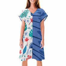 Cargar imagen en el visor de la galería, Vestido de manga corta con cuello en V suave suelto de moda para mujer BUQ Personalizado con Impresión Completa con Foto Logo Patrón Texto
