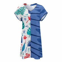 Cargar imagen en el visor de la galería, Vestido de manga corta con cuello en V suave suelto de moda para mujer BUQ Personalizado con Impresión Completa con Foto Logo Patrón Texto
