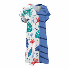 Cargar imagen en el visor de la galería, Vestido de manga corta con cuello en V suave suelto de moda para mujer BUQ Personalizado con Impresión Completa con Foto Logo Patrón Texto
