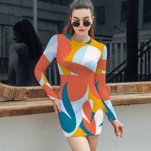 Cargar imagen en el visor de la galería, Vestido Ajustado de Manga Larga Sexy para Mujer T10 Personalizado con Impresión Completa con Foto Logo Patrón Texto
