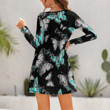 Cargar imagen en el visor de la galería, Vestido Casual de Moda Cuello Redondo de Manga Larga para mujer NZ015 Personalizado con Impresión Completa de múltiples imágenes con Foto Logo Patrón Texto
