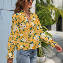 Cargar imagen en el visor de la galería, Blusa Larga Manga Abullonada Camisa con Farol de Moda para Mujer GS Personalizada con Impresión Completa de una imagen con Foto Logo Patrón Texto
