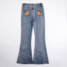 Cargar imagen en el visor de la galería, Pantalones vaqueros/ Jeans acampanados elásticos MC603 personalizados con foto, texto o logo (múltiples imágenes opcionales)
