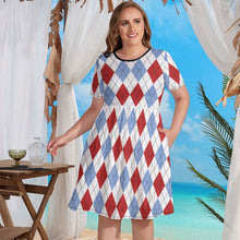 Cargar imagen en el visor de la galería, Vestido de Talla Grande Manga Corta Cintura Elástica para Mujer NZ034 Personalizado con Impresión Completa con Foto Logo Patrón Texto
