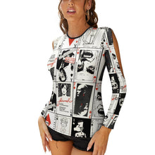 Cargar imagen en el visor de la galería, Blusa Camisa de manga larga con hombros descubiertos Sexy de mujer NZ150 Personalizada con impresión completa de múltiples imágenes con Foto Logo Patrón Texto
