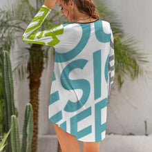 Cargar imagen en el visor de la galería, Vestido dobladillo irregular manga larga para mujer NZ013 Personalizado con Impresión Completa de múltiples imágenes con Foto Logo Patrón Texto
