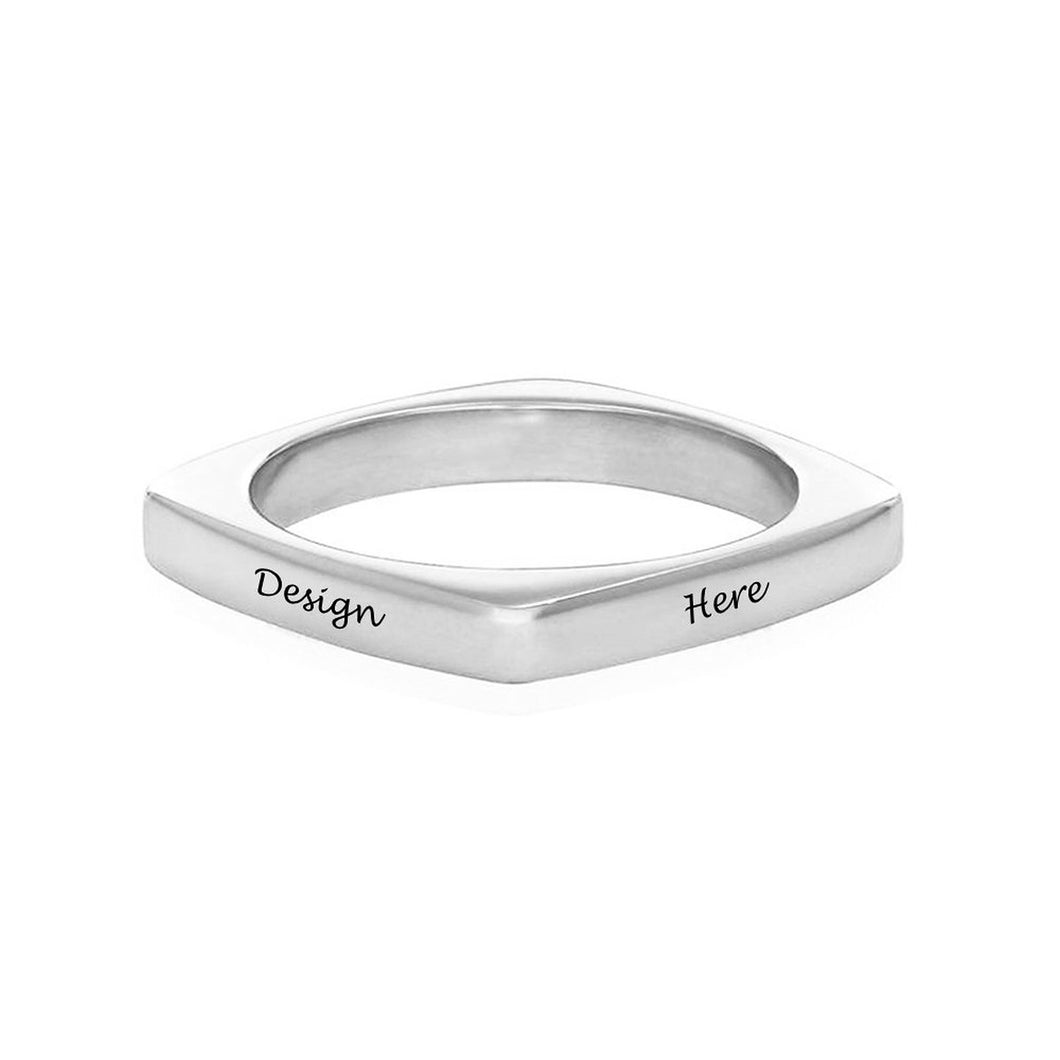 Anillo cuadrado plano de moda de plata esterlina para mujer hombre J0014 Personalizado Grabado con letras text nombre