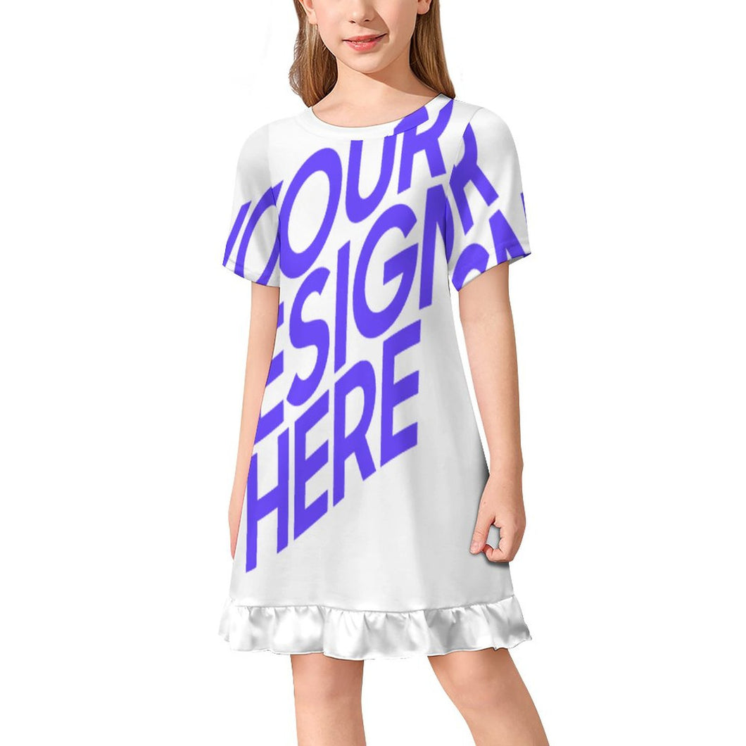 Vestido de verano para niñas vestido de manga corta F5Q personalizado con patrón foto texto (impresión de imagen única)