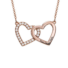 Cargar imagen en el visor de la galería, Collar de Diamantes de Doble Corazón en Plata de Ley 925 / Cobre para Mujer X0093 Grabado Personalizado con Texto Nombre
