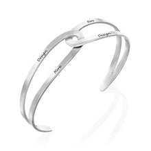 Cargar imagen en el visor de la galería, Brazalete / Pulsera abierto de empalme de moda para mujer hombre de plata de ley 925 chapado en oro / oro rosa de 18K S0011 Personalizada Grabada con Texto Nombre
