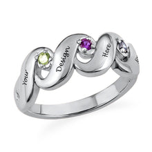 Cargar imagen en el visor de la galería, Anillo de cara en espiral con circonitas cúbicas de plata de ley 925 para mujer J0010 Persoanlizado grabado con texto nombre letras
