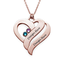 Cargar imagen en el visor de la galería, Collar de Circonitas Cúbicas con Dos Corazones de Plata 925 / Cobre para Mujer Hombre X0060 Grabado Personalizado con Texto Nombre
