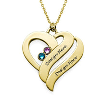 Cargar imagen en el visor de la galería, Collar de Circonitas Cúbicas con Dos Corazones de Plata 925 / Cobre para Mujer Hombre X0060 Grabado Personalizado con Texto Nombre

