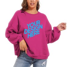 Cargar imagen en el visor de la galería, Sudadera para mujer con mangas abullonadas de vellón holgada con cuello redondo y hombros caídos  casual NZ2205185 D85 Personalizada con Foto, Texto o Logo
