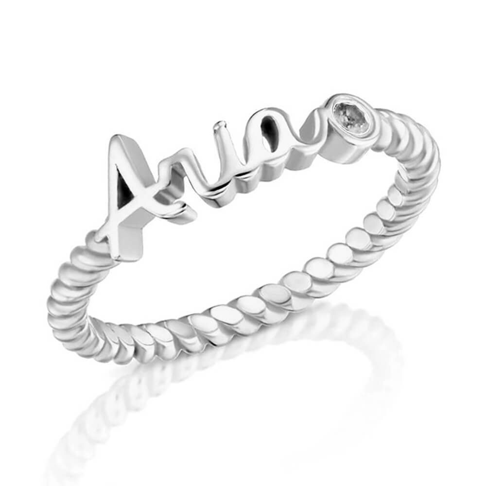 Anillo espiral con letras de plata de ley 925 para mujer J0012 Personalizado grabado con texto nombre