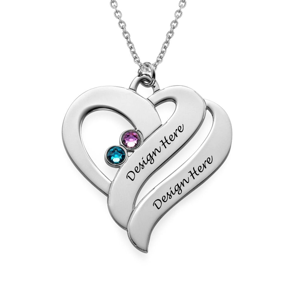 Collar de Circonitas Cúbicas con Dos Corazones de Plata 925 / Cobre para Mujer Hombre X0060 Grabado Personalizado con Texto Nombre