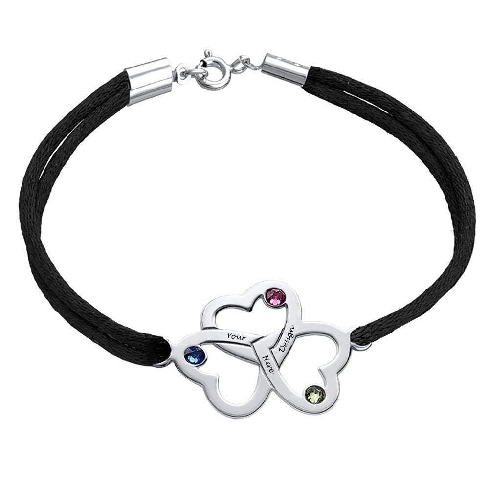 Pulsera de Tres Corazones Entrelazados con Circonitas Cúbicas de Plata 925 / Cobre para Mujer Hombre S0038 Grabada Personalizada con Texto Nombre