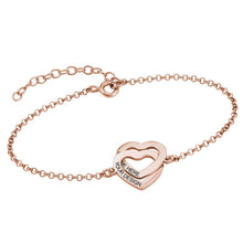 Cargar imagen en el visor de la galería, Pulsera de plata de ley 925 longitud ajustable de corazón doble para mujer S0012 chapada de oro rosa de 18 quilates Personalizada Grabada con Texto Nombre
