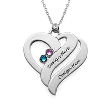 Cargar imagen en el visor de la galería, Collar de Circonitas Cúbicas con Dos Corazones de Plata 925 / Cobre para Mujer Hombre X0060 Grabado Personalizado con Texto Nombre
