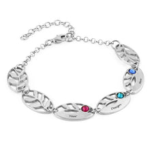 Cargar imagen en el visor de la galería, Pulsera Personalizada de Hojas y Piedras de nacimiento de Plata de Ley 925 / Cobre S0022 Grabada con Texto Nombre
