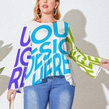 Cargar imagen en el visor de la galería, Camiseta / Blusa talla grande holgada con dobladillo irregular para mujer PL Personalizada con Impresión Completa de múltiples imágenes con Foto Logo Patrón Texto
