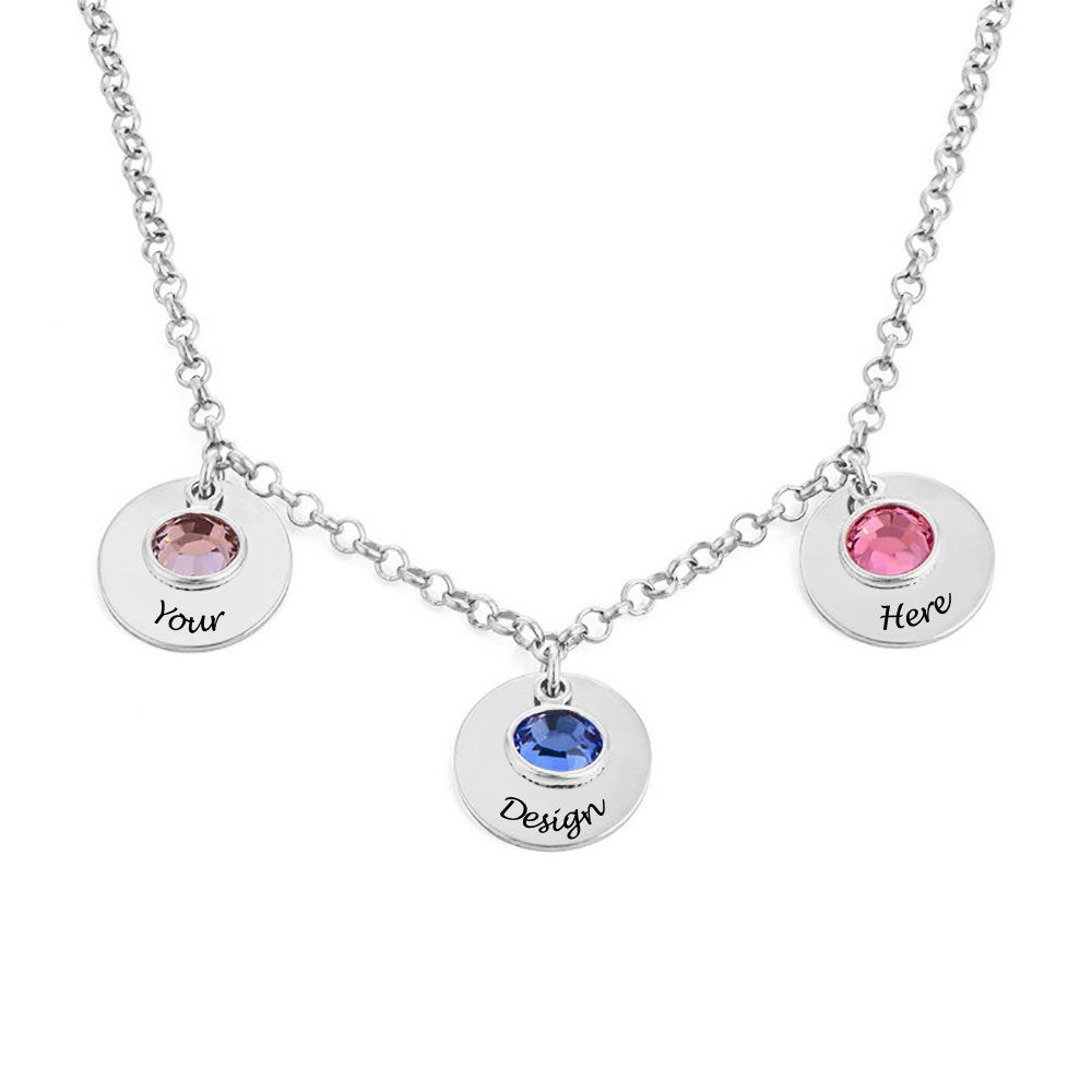 Collar Inicial de Colgantes con Piedra de Nacimiento en Plata de Ley 925 / Cobre X0084 Grabado Personalizado con Texto Nombre