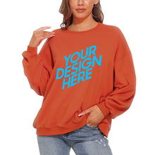 Cargar imagen en el visor de la galería, Sudadera para mujer con mangas abullonadas de vellón holgada con cuello redondo y hombros caídos  casual NZ2205185 D85 Personalizada con Foto, Texto o Logo

