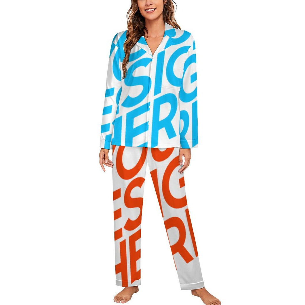Pijama de manga larga para mujer de 2 piezas, ropa de estar por casa cálida y acogedora personalizado con patrón foto texto (impresión de imagen única)
