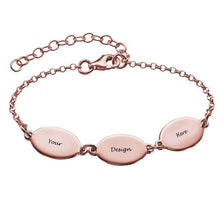 Cargar imagen en el visor de la galería, Pulsera de Piezas Ovaladas de Plata 925 / Cobre Chapado en Oro / Oro Rosa S0023 Personalizada Grabada con Texto Nombre
