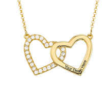 Cargar imagen en el visor de la galería, Collar de Diamantes de Doble Corazón en Plata de Ley 925 / Cobre para Mujer X0093 Grabado Personalizado con Texto Nombre
