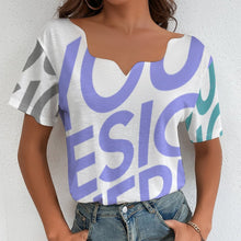 Cargar imagen en el visor de la galería, Camiseta manga corta escote ancho irregular de moda para mujer BBT Personalizada con Impresión Completa de múltiples imágenes con Foto Logo Patrón Texto
