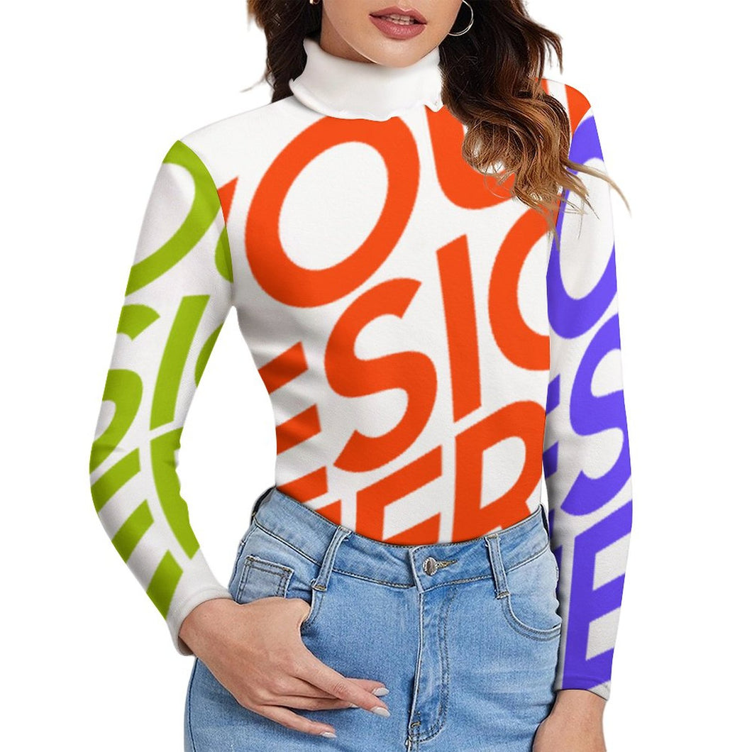 Suéter Jersey ligero elástico de cuello alto para mujer MY08 Personalizado con Impresión Completa de múltiples imágenes con Foto Logo Patrón Texto