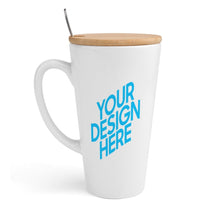 Cargar imagen en el visor de la galería, Taza Cónica con Tapa de Bambú y Cuchara de Acero Inoxidable con Diseño Personalizado Personalizada de Tus Imágenes o Textos
