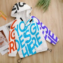 Cargar imagen en el visor de la galería, Chaqueta con capucha velcro manga larga para niños niñas A541 Personalizada con Impresión Completa de múltiples imágenes con Foto Logo Patrón Texto
