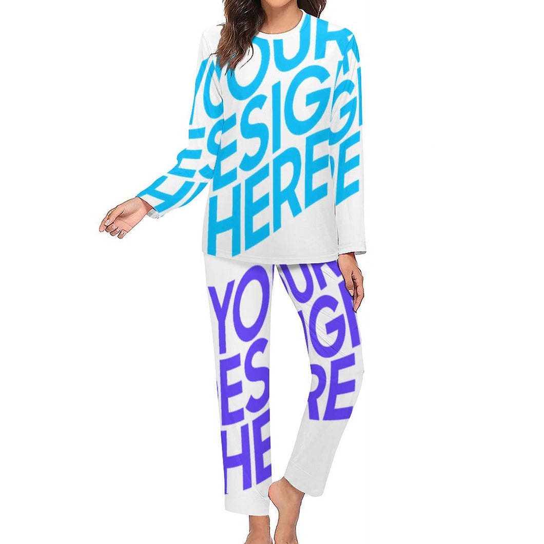 Traje de Pijama Suave de Dos Piezas Casual Manga Larga para Mujer BTZ Personalizado con Impresión Completa de dos imágenes con Foto Logo Patrón Texto