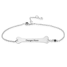 Cargar imagen en el visor de la galería, Pulsera con Colgante de Hueso de Perro Grabado S0037 para Mujer Hombre Personalizada con Texto Nombre
