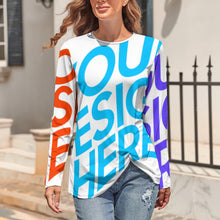 Cargar imagen en el visor de la galería, Camiseta túnica manga larga dobladillo irregular de moda para mujer HL Personalizada con Impresión Completa de múltiples imágenes con Foto Logo Patrón Texto
