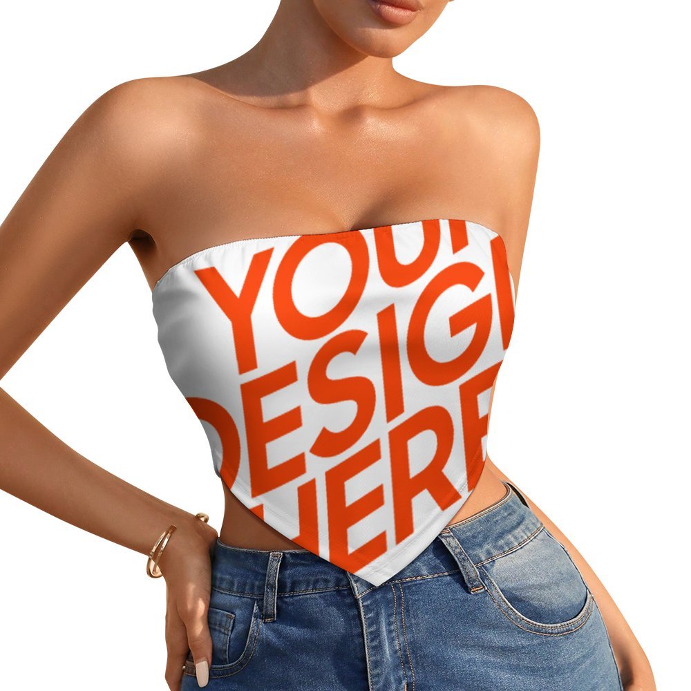 Top corto sin tirantes para mujer top bandeau de tubo personalizado con patrón foto texto (impresión de imágenes múltiples)