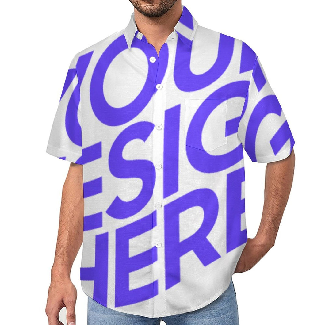 Camisa de manga corta de lino para hombre con bolsillo B339 personalizado con patrón foto texto (impresión de imagen única)