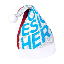 Cargar imagen en el visor de la galería, Gorros de Papá Noel con Lentejuelas con Diseño Personalizado de Tu Nombre o Imagen
