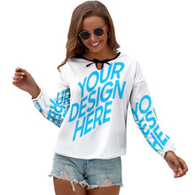 Cargar imagen en el visor de la galería, Blusa Camiseta de Manga Larga con Lazo de Moda para Mujer NZ104 Personalizada con Impresión Completa de una imagen con Foto Logo Patrón Texto
